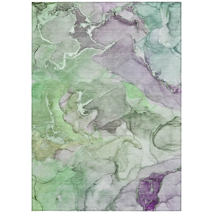 10' X 14' Green Abstract Washable Non Skid Indoor Outdoor Area Rug