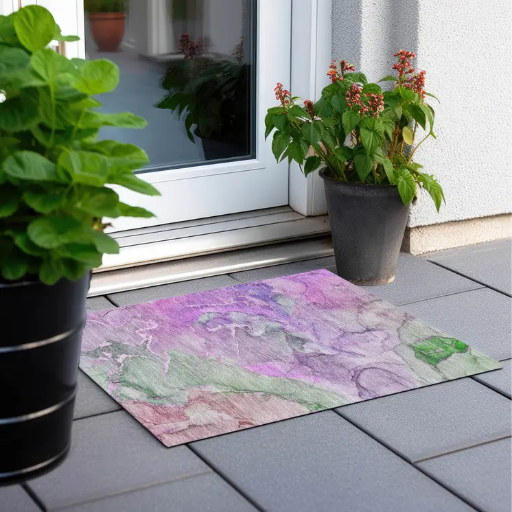 2' X 3' Purple Abstract Washable Non Skid Indoor Outdoor Area Rug