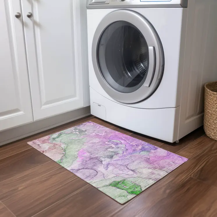 2' X 3' Purple Abstract Washable Non Skid Indoor Outdoor Area Rug