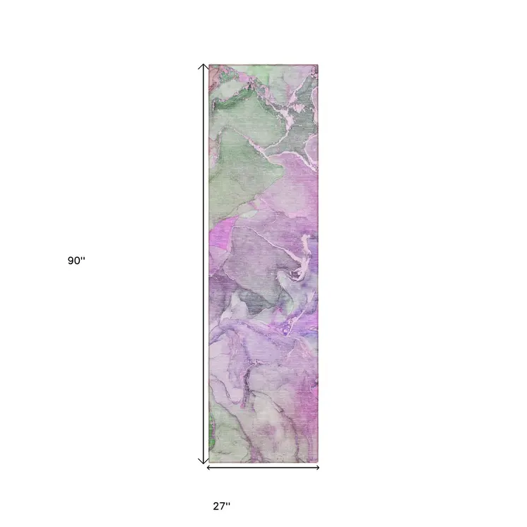 8' Runner Purple Abstract Washable Non Skid Indoor Outdoor Runner Rug