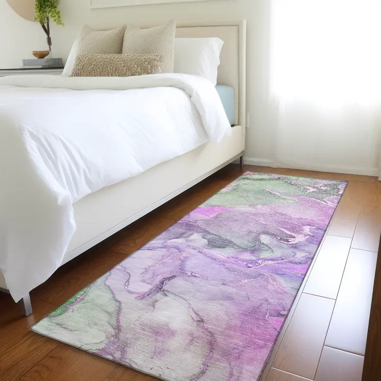 8' Runner Purple Abstract Washable Non Skid Indoor Outdoor Runner Rug