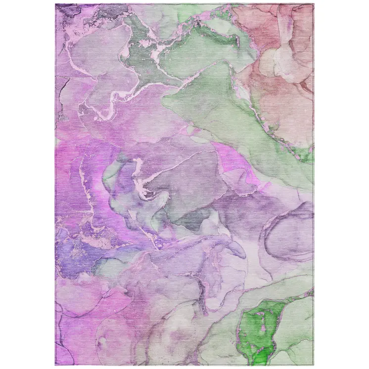 5' X 8' Purple Abstract Washable Non Skid Indoor Outdoor Area Rug