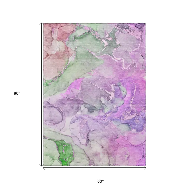 5' X 8' Purple Abstract Washable Non Skid Indoor Outdoor Area Rug