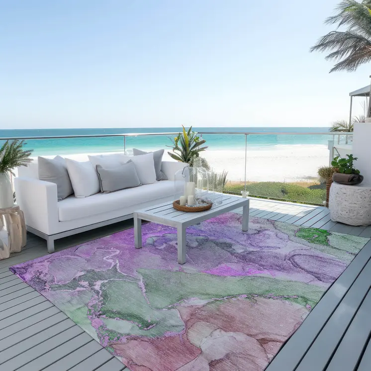 5' X 8' Purple Abstract Washable Non Skid Indoor Outdoor Area Rug