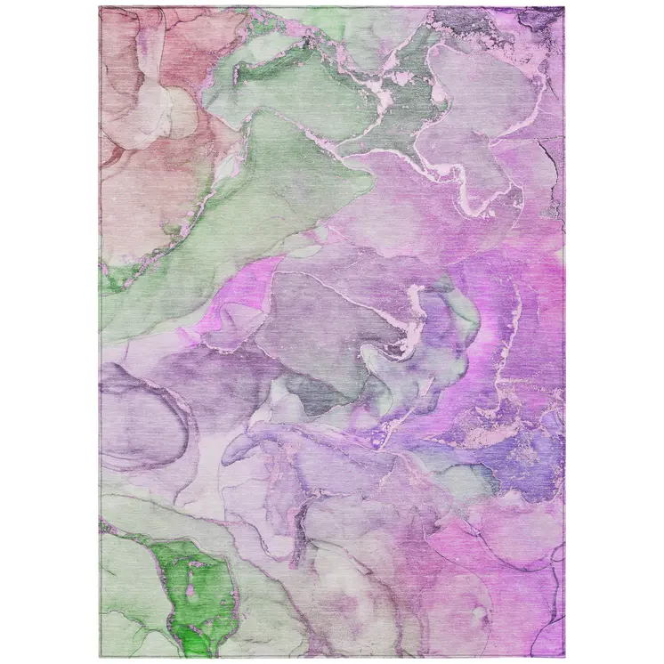 5' X 8' Purple Abstract Washable Non Skid Indoor Outdoor Area Rug