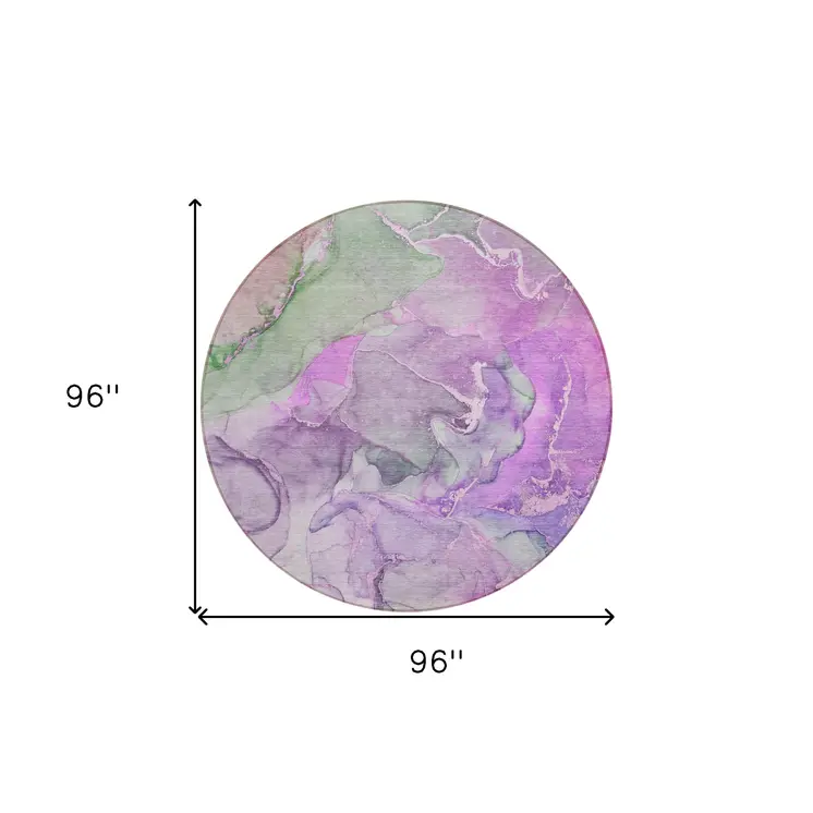 8' Round Purple Round Abstract Washable Non Skid Indoor Outdoor Area Rug