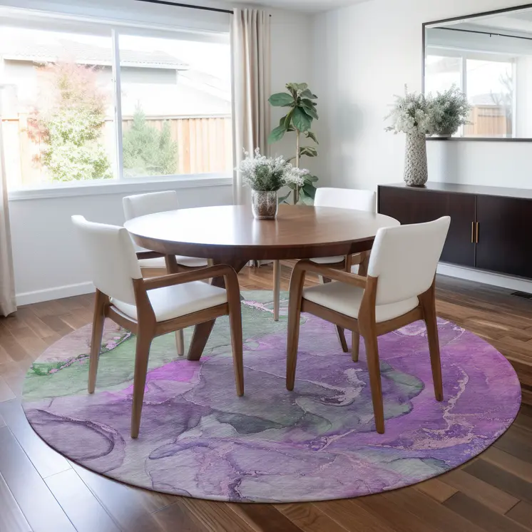 8' Round Purple Round Abstract Washable Non Skid Indoor Outdoor Area Rug