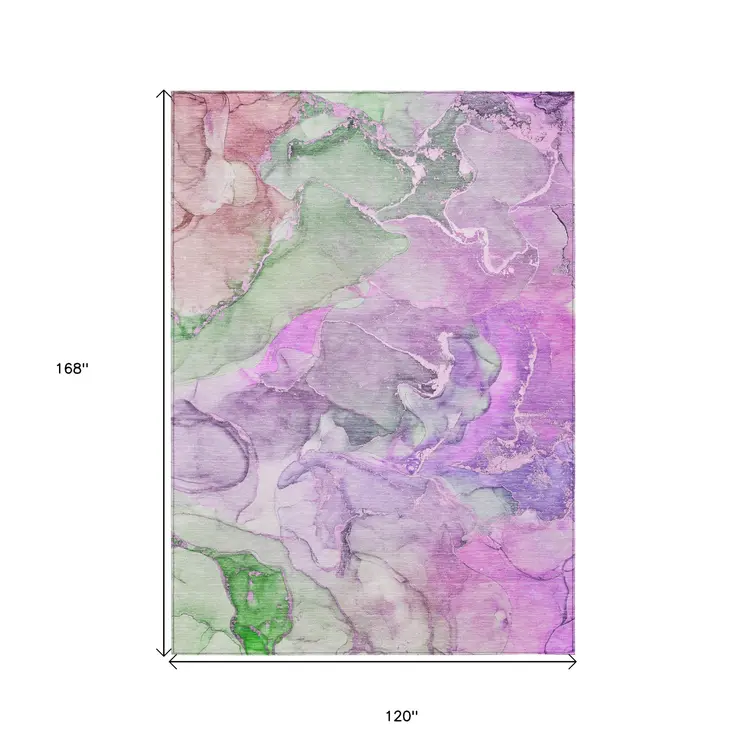 10' X 14' Purple Abstract Washable Non Skid Indoor Outdoor Area Rug