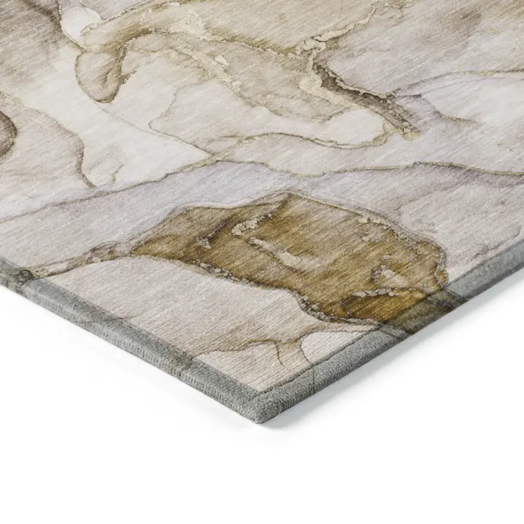 2' X 3' Taupe Abstract Washable Non Skid Indoor Outdoor Area Rug