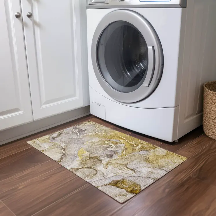 2' X 3' Taupe Abstract Washable Non Skid Indoor Outdoor Area Rug