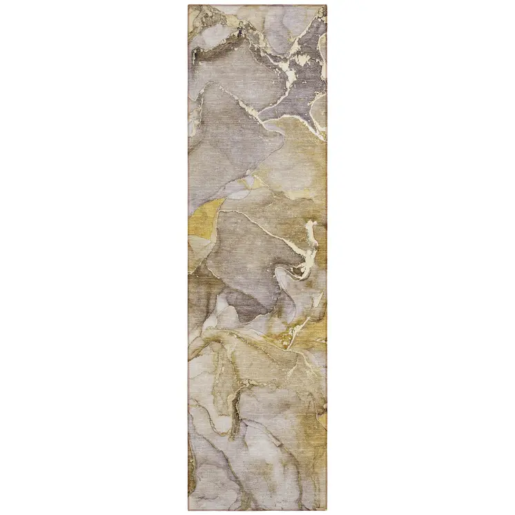 8' Runner Taupe Abstract Washable Non Skid Indoor Outdoor Runner Rug