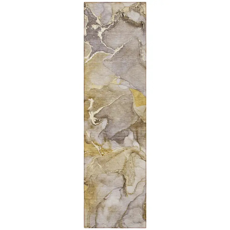 8' Runner Taupe Abstract Washable Non Skid Indoor Outdoor Runner Rug
