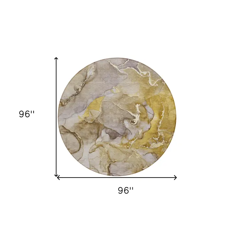 8' Round Taupe Round Abstract Washable Non Skid Indoor Outdoor Area Rug