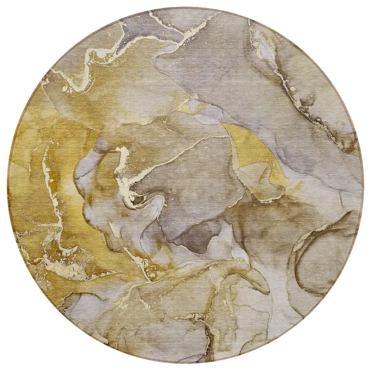 8' Round Taupe Round Abstract Washable Non Skid Indoor Outdoor Area Rug