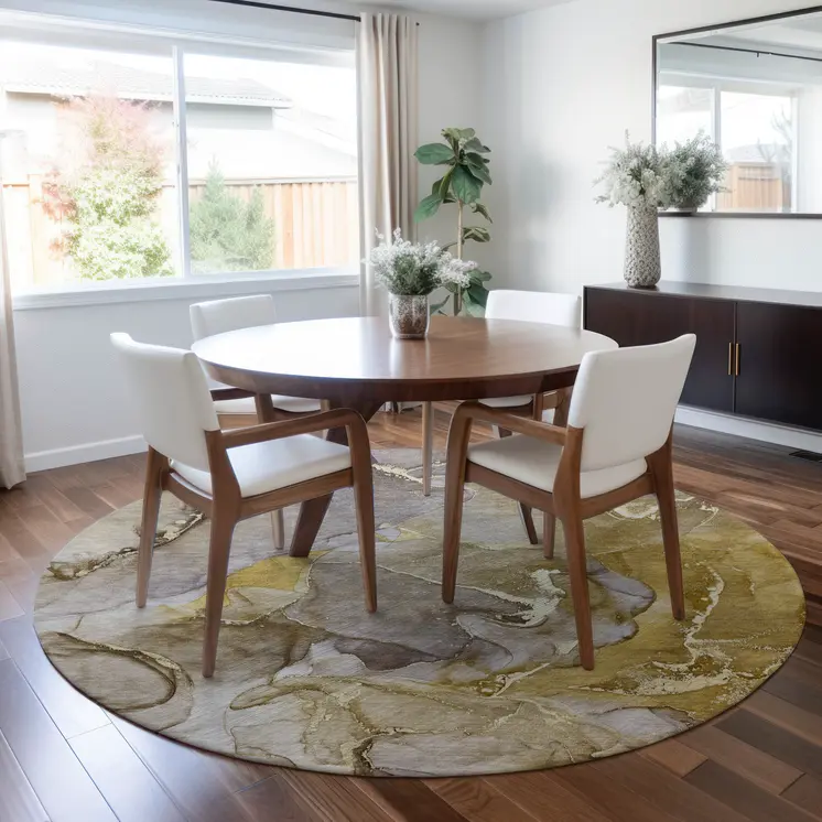 8' Round Taupe Round Abstract Washable Non Skid Indoor Outdoor Area Rug