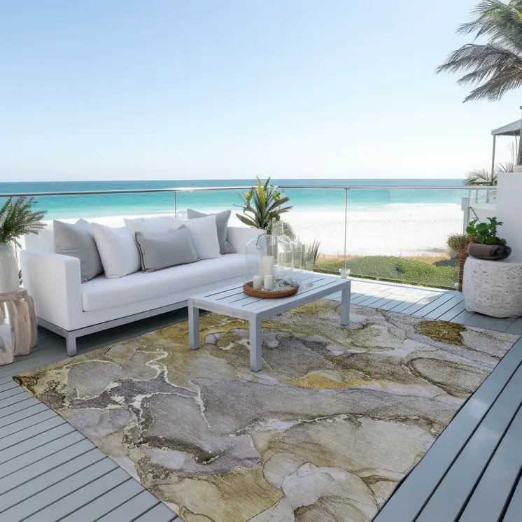 8' X 10' Taupe Abstract Washable Non Skid Indoor Outdoor Area Rug