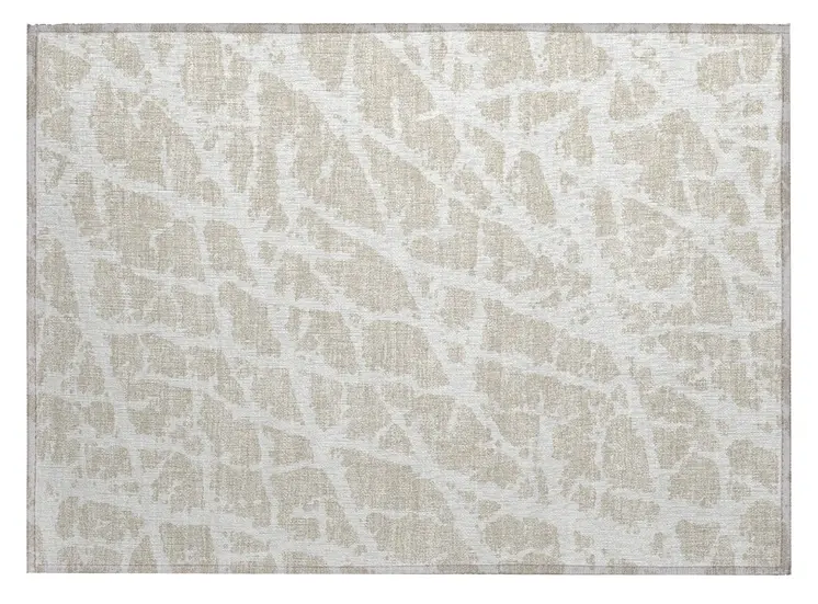2' X 3' Beige and Ivory Abstract Washable Non Skid Indoor Outdoor Area Rug