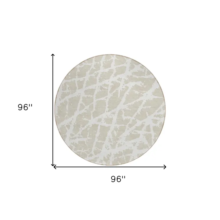 8' Round Beige and Ivory Round Abstract Washable Non Skid Indoor Outdoor Area Rug