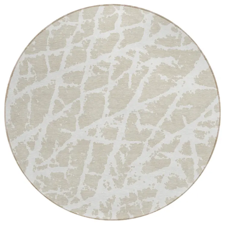 8' Round Beige and Ivory Round Abstract Washable Non Skid Indoor Outdoor Area Rug
