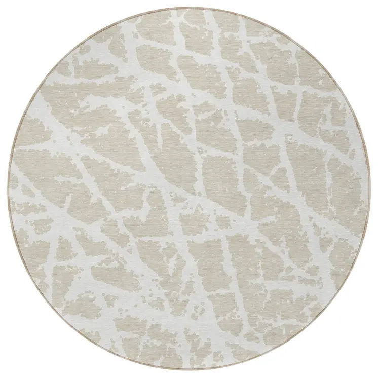 8' Round Beige and Ivory Round Abstract Washable Non Skid Indoor Outdoor Area Rug