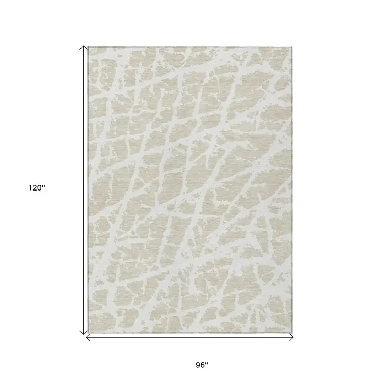 8' X 10' Beige and Ivory Abstract Washable Non Skid Indoor Outdoor Area Rug