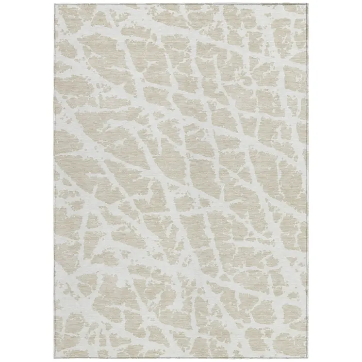 9' X 12' Beige and Ivory Abstract Washable Non Skid Indoor Outdoor Area Rug