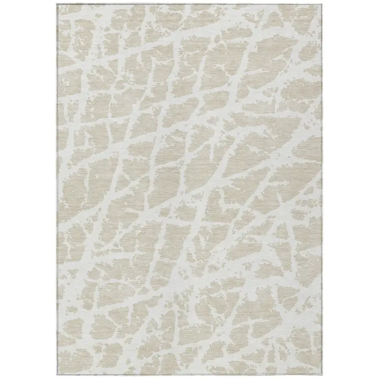 9' X 12' Beige and Ivory Abstract Washable Non Skid Indoor Outdoor Area Rug