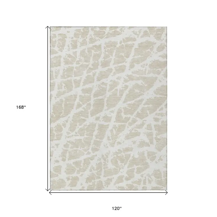 10' X 14' Beige and Ivory Abstract Washable Non Skid Indoor Outdoor Area Rug