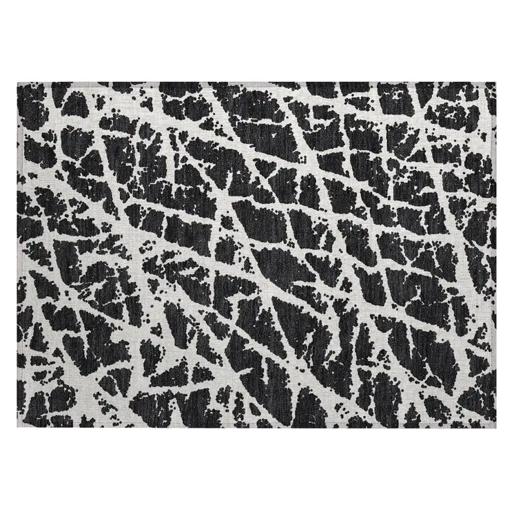 2' X 3' Black and White Abstract Washable Non Skid Indoor Outdoor Area Rug