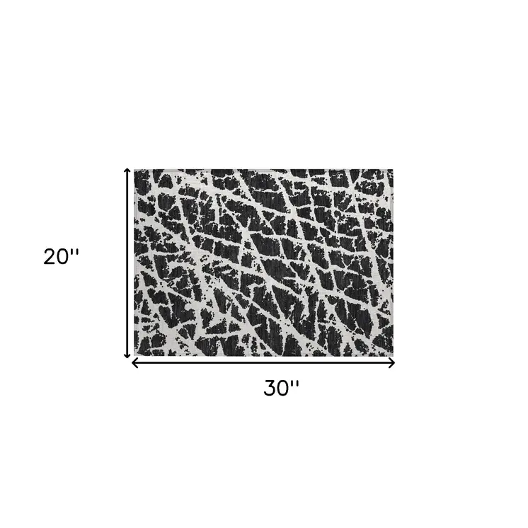 2' X 3' Black and White Abstract Washable Non Skid Indoor Outdoor Area Rug