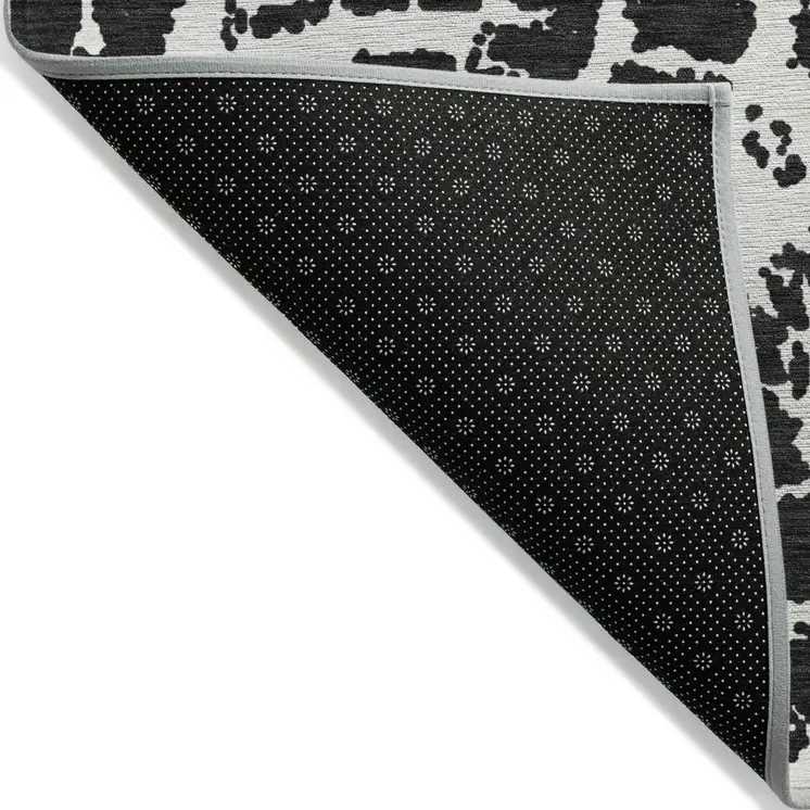 8' Runner Black and White Abstract Washable Non Skid Indoor Outdoor Runner Rug