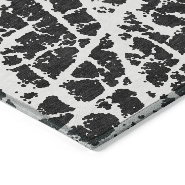 8' Runner Black and White Abstract Washable Non Skid Indoor Outdoor Runner Rug