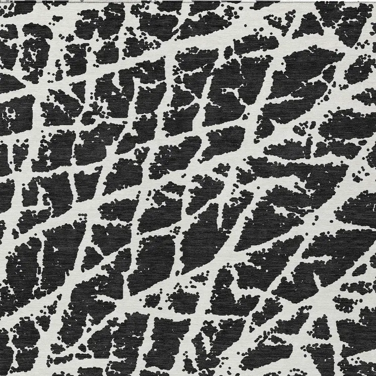 3' X 5' Black and White Abstract Washable Non Skid Indoor Outdoor Area Rug
