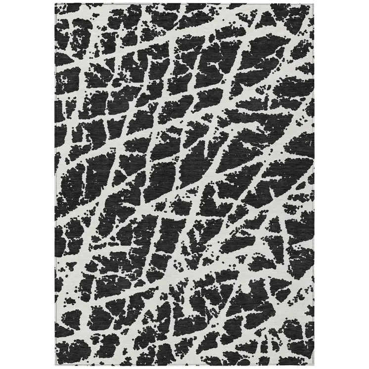 5' X 8' Black and White Abstract Washable Non Skid Indoor Outdoor Area Rug