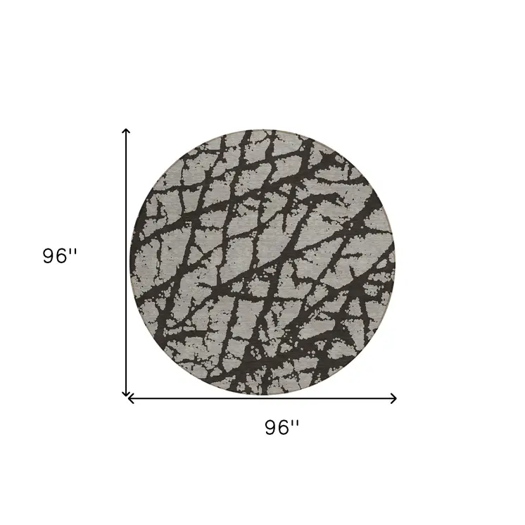 8' Round Black and White Round Abstract Washable Non Skid Indoor Outdoor Area Rug