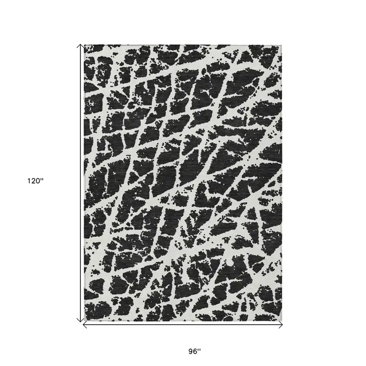 8' X 10' Black and White Abstract Washable Non Skid Indoor Outdoor Area Rug
