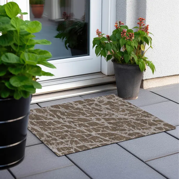 2' X 3' Brown Abstract Washable Non Skid Indoor Outdoor Area Rug