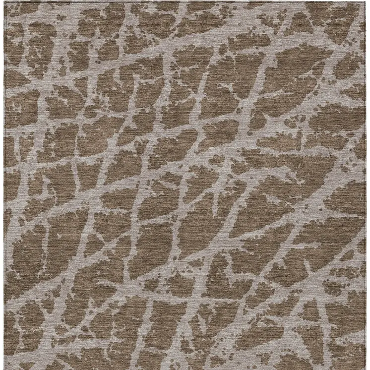 3' X 5' Brown Abstract Washable Non Skid Indoor Outdoor Area Rug
