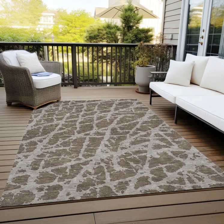 3' X 5' Brown Abstract Washable Non Skid Indoor Outdoor Area Rug