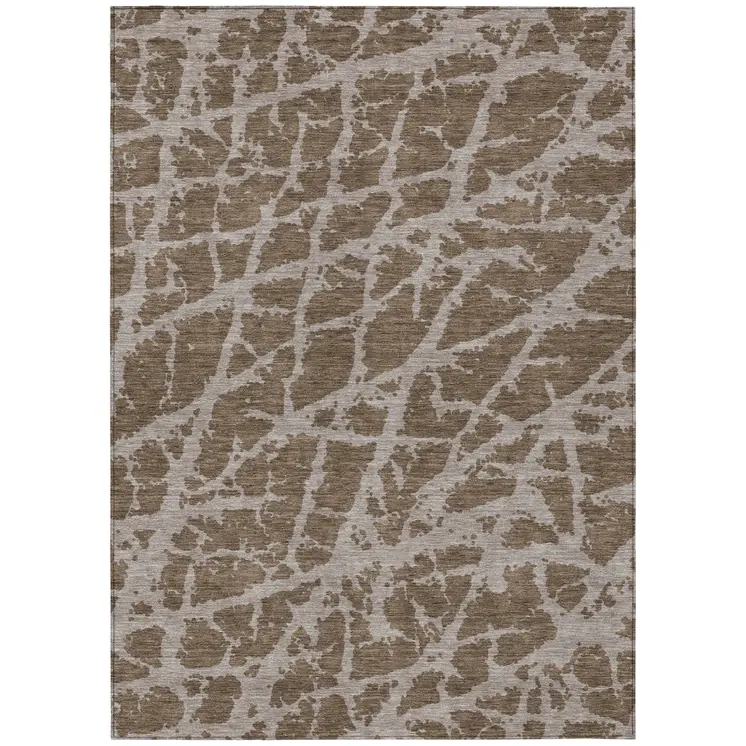 3' X 5' Brown Abstract Washable Non Skid Indoor Outdoor Area Rug