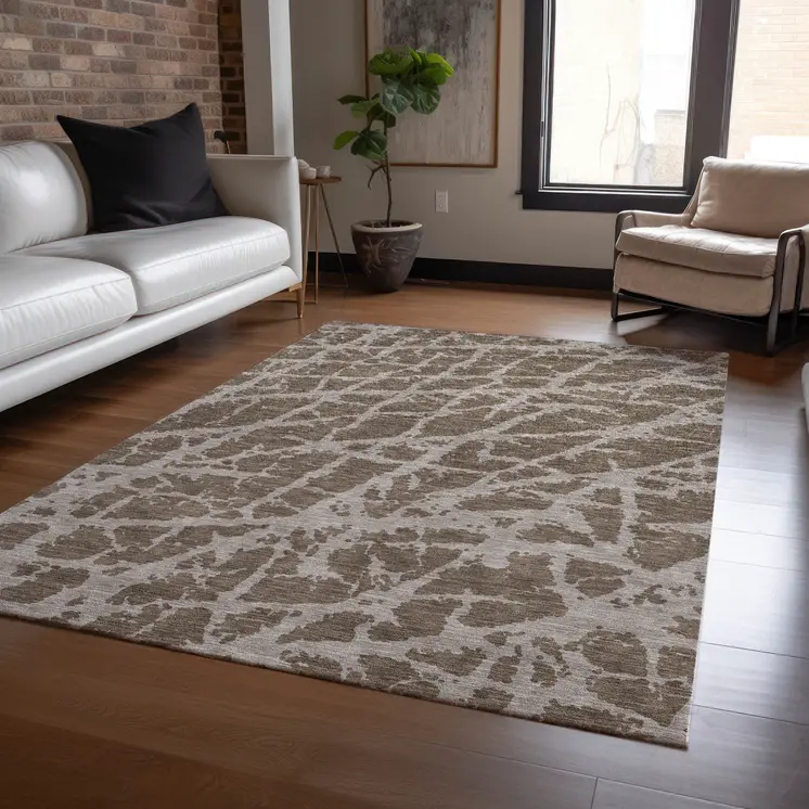 3' X 5' Brown Abstract Washable Non Skid Indoor Outdoor Area Rug