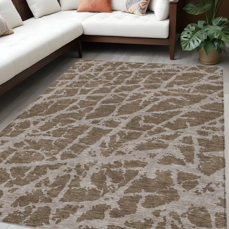 5' X 8' Brown Abstract Washable Non Skid Indoor Outdoor Area Rug