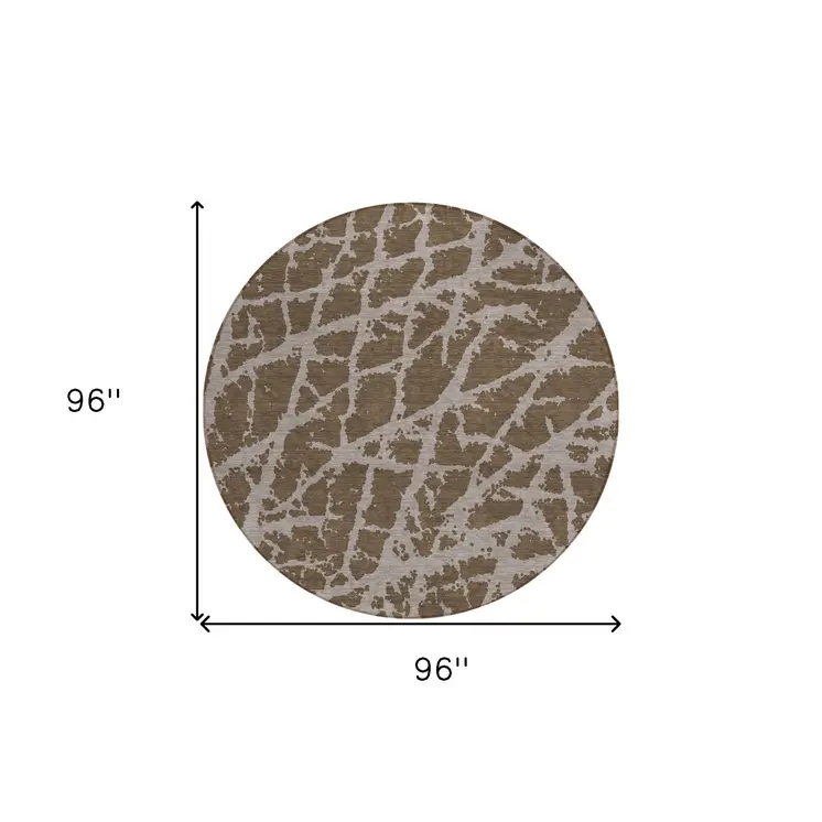 8' Round Brown Round Abstract Washable Non Skid Indoor Outdoor Area Rug