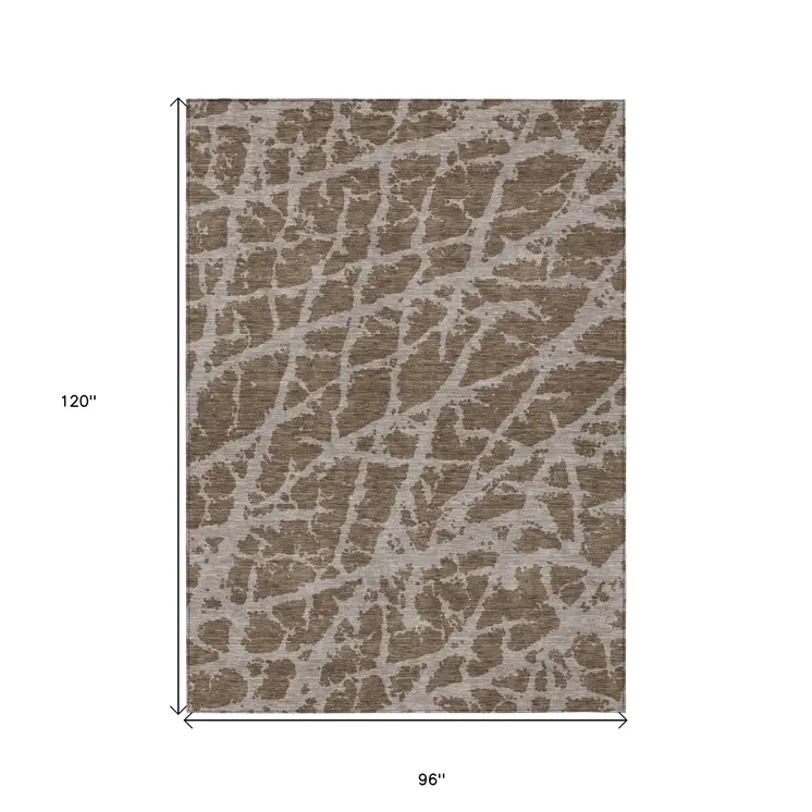 8' X 10' Brown Abstract Washable Non Skid Indoor Outdoor Area Rug