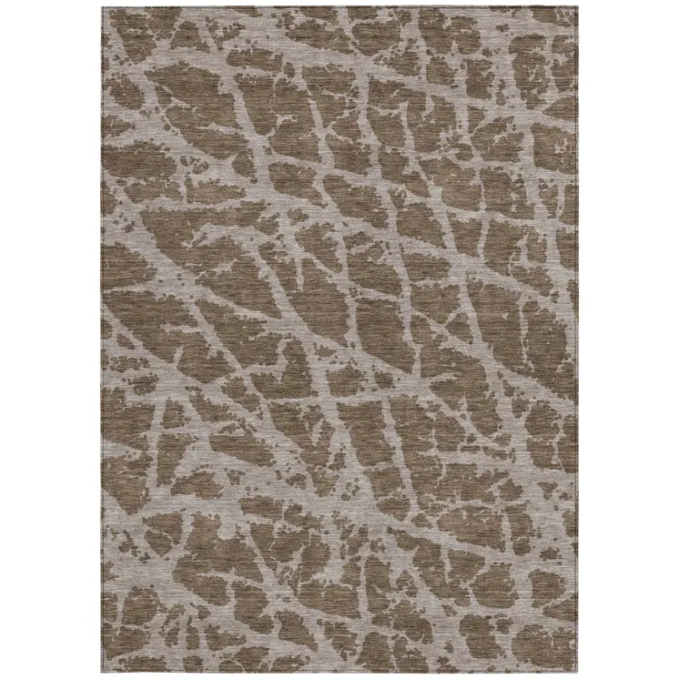 8' X 10' Brown Abstract Washable Non Skid Indoor Outdoor Area Rug