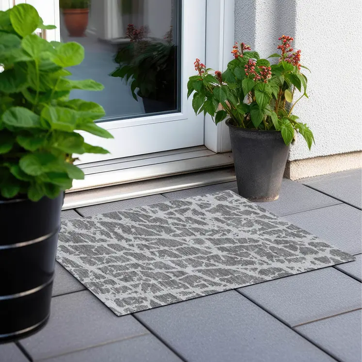 2' X 3' Charcoal Abstract Washable Non Skid Indoor Outdoor Area Rug