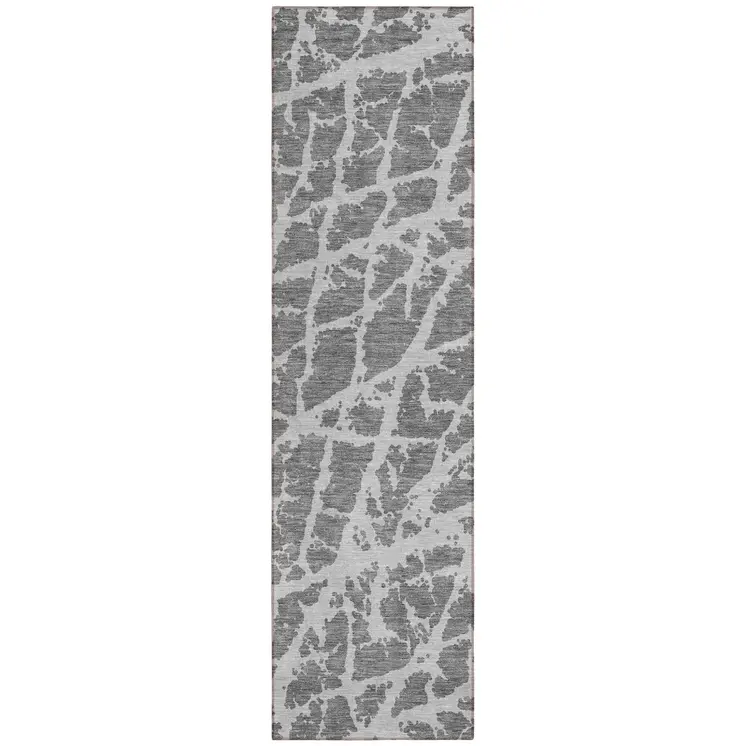 8' Runner Charcoal Abstract Washable Non Skid Indoor Outdoor Runner Rug