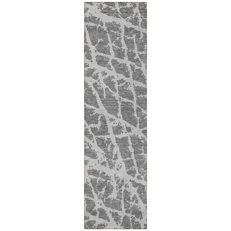 8' Runner Charcoal Abstract Washable Non Skid Indoor Outdoor Runner Rug