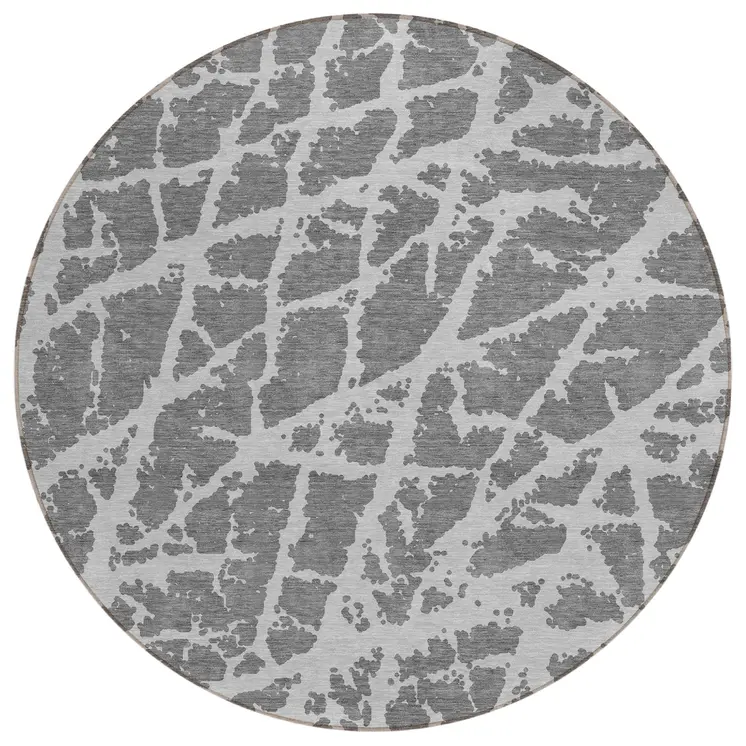 8' Round Charcoal Round Abstract Washable Non Skid Indoor Outdoor Area Rug
