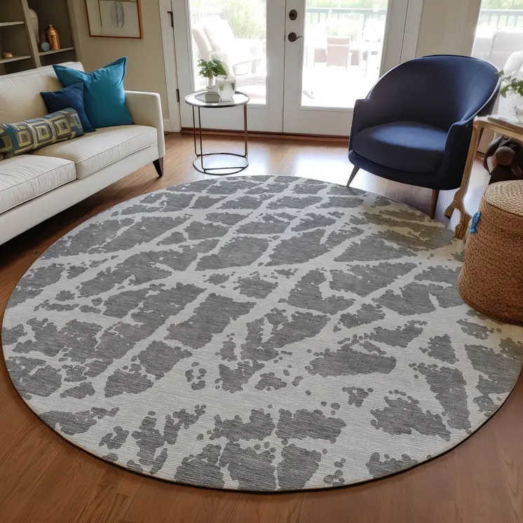 8' Round Charcoal Round Abstract Washable Non Skid Indoor Outdoor Area Rug